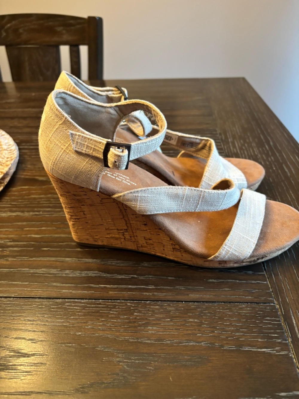 TOMS Natural Linen Cork Wedge Sandals - Beige - Picture 4 of 5